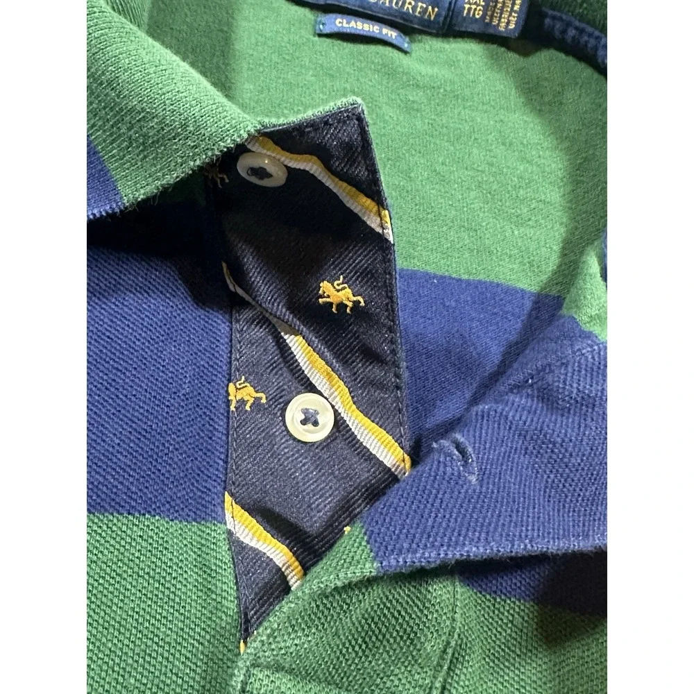 Polo Ralph Lauren Men's XXL Green Blue Striped Rugby Shirt Classic Fit